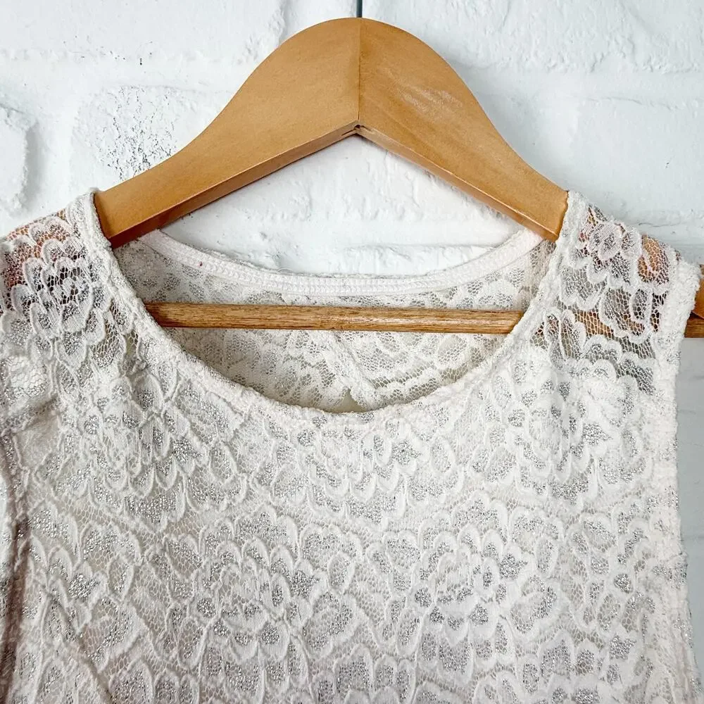 Abercrombie Kids 13/14 Ivory Metallic Lace Fit & Flare Dress Lined Keyhole Back